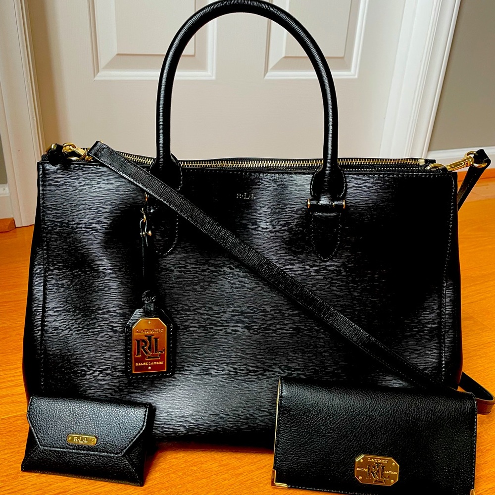 Black Leather Ralph Lauren Purse & Wallet Set